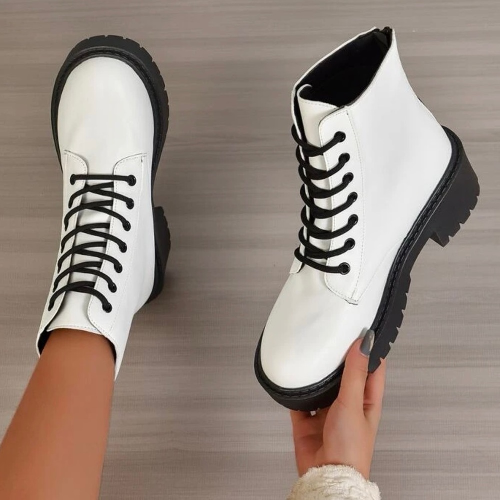 White Combat Boots Faux Leather Combat Boot - Picture 2 of 11